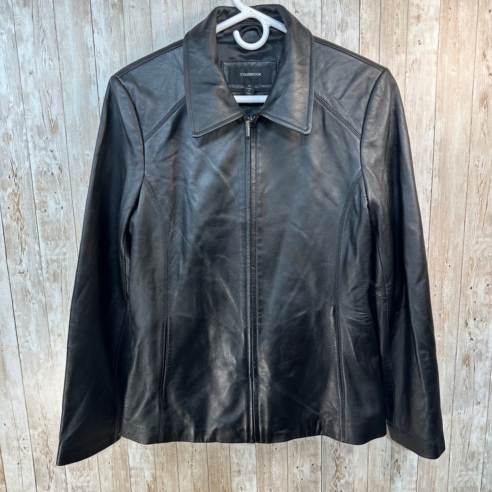 Colebrook Essentials Vintage Women's Black Leather classic Jacket Size Medium - Picture 2 of 7